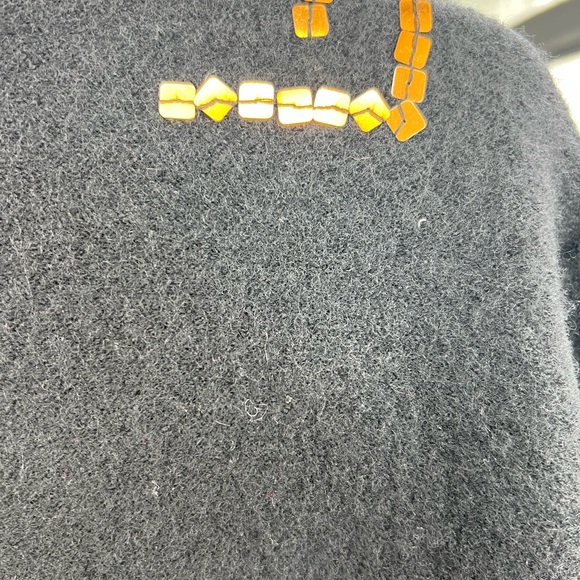 Chico’s 1 wool black zip front sweater jacket beaded sequins M bronze fall work - Picture 6 of 13